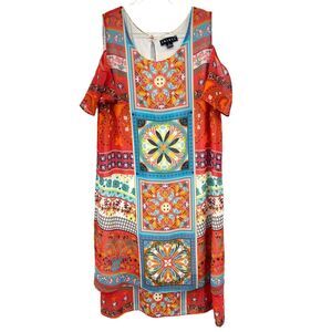 Tribal Brand Womens‎ Dress Size M Mandela Print Cold Shoulder Flowy Lined Tiered